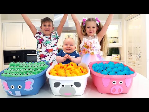 Roma and Diana learn colors with baby Oliver / Funny videos for kids