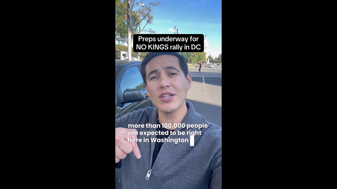 Preparations are underway in downtown DC for the No Kings protest