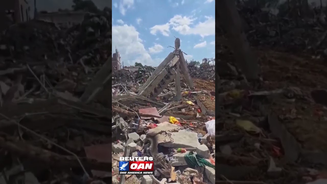 Aftermath of an unexplained detonation of explosives stored by one of Myanmar's rebel armies