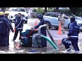 Officials Clearing Stagnant Water On Road By Using Motor Pumps | V6 News  - 03:16 min - News - Video