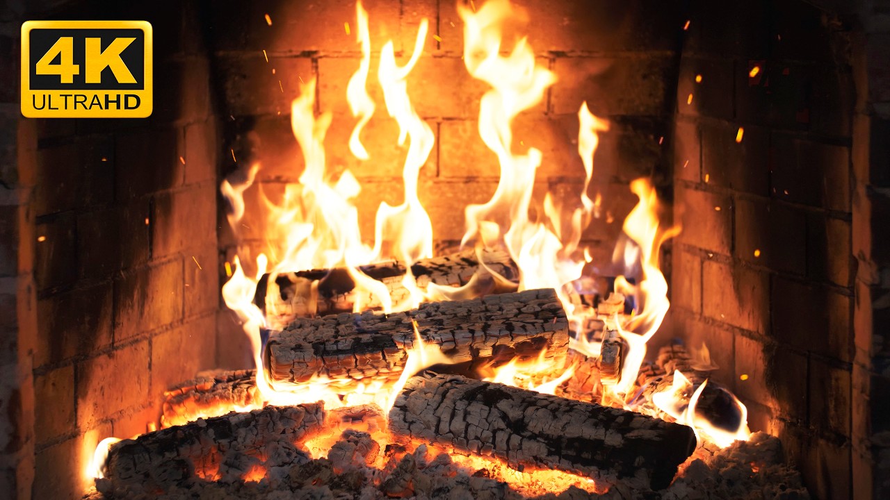 🔥 Snowy Winter Fireplace (NO MUSIC) with Relaxing Flames and Gentle Wood Pops for Winter Nights
