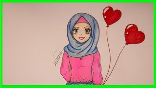 تعليم رسم بنت محجبة للمبتدئين خطوة بخطوة - how to draw muslim ...