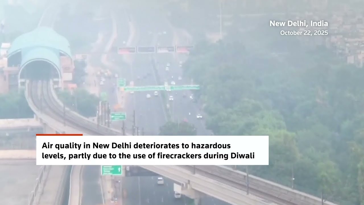 Drone shows New Delhi covered in smog after Diwali celebrations | REUTERS