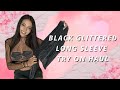 Black Glittered Long Sleeve Top Try On Haul 2024 [4k]