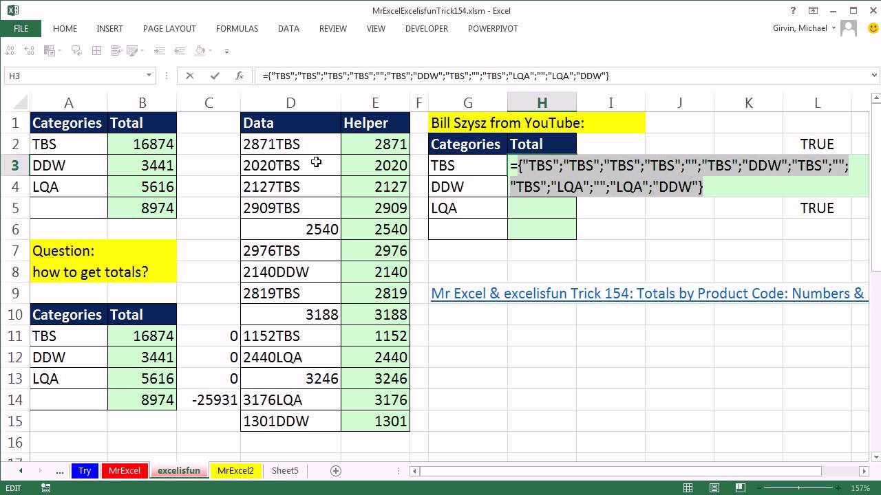 Mr Excel & excelisfun & Bill Szysz Trick 154 Part 2: Totals by Product ...