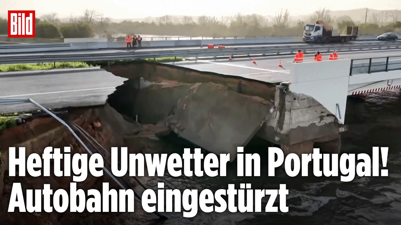 WETTER-CHAOS IN PORTUGAL: Dammbruch reißt Autobahn weg – Tausende Menschen auf der Flucht
