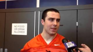 Boise State sophomore linebacker Tanner Vallejo addressed the media after the first practice of spring ball.