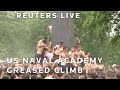 LIVE: US Naval Academy plebes attempt annual greased climb