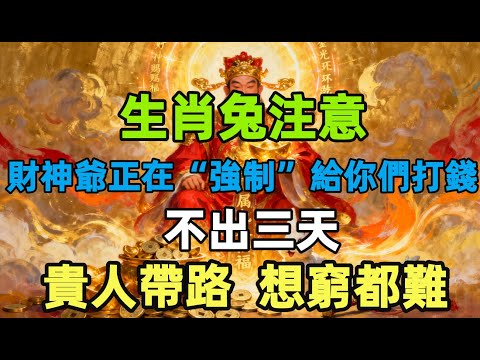 生肖兔注意！財神爺正在“強制”給你們打錢！不出三天，貴人帶路，想窮都難！