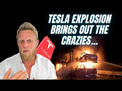 Truck full of Tesla Model Ys explodes into Flames - but hybrids 100x more dangerous