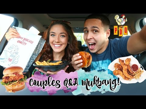 COUPLES Q&A MUKBANG - PDQ Chicken Fingers, Sandwich, & Zucchini Fries Edition! | Trending With Tori
