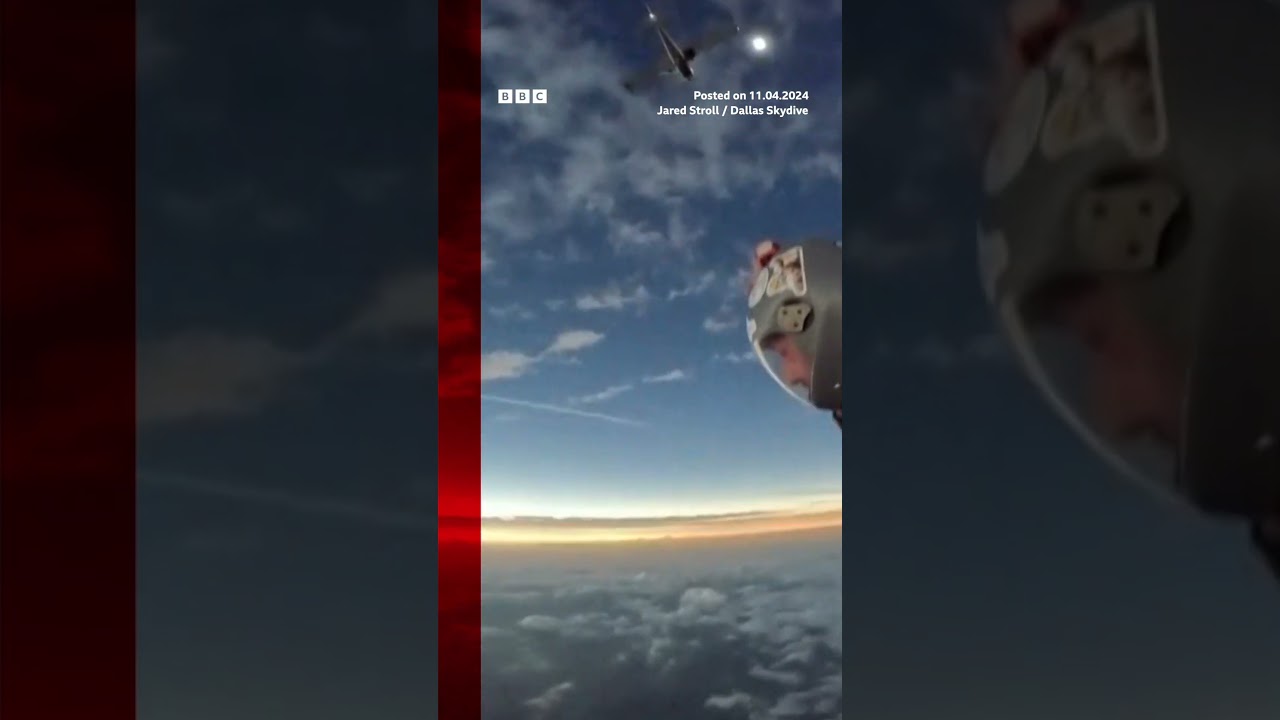 Skydivers witness total solar eclipse mid-air. #Shorts #Eclipse #BBCNews