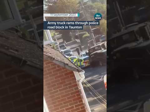 Military truck rams through a police road block #itvnews #news #taunton #roadrage #police