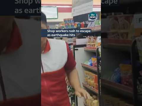 Shop workers rush to escape as earthquake hits #itvnews #philippines #earthquake