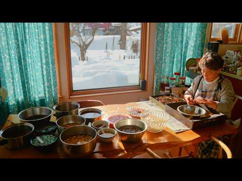 -10℃ 吹雪の雪下ろしと母の家しごと｜野菜のせいろ蒸し, 自然薯とろろ, ミックス豆, レモンのケーキ