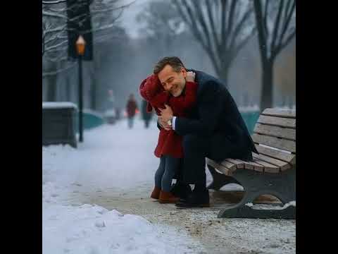 Маленькая девочка обнимает папу в зимнем парке