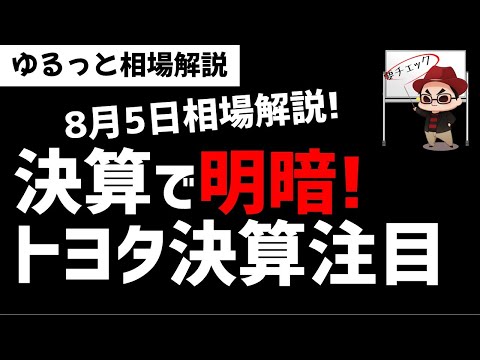 【8月5日のゆるっと相場解説】決算で明暗!どうなる日経平均!トヨタ決算に注目!ズボラ株投資