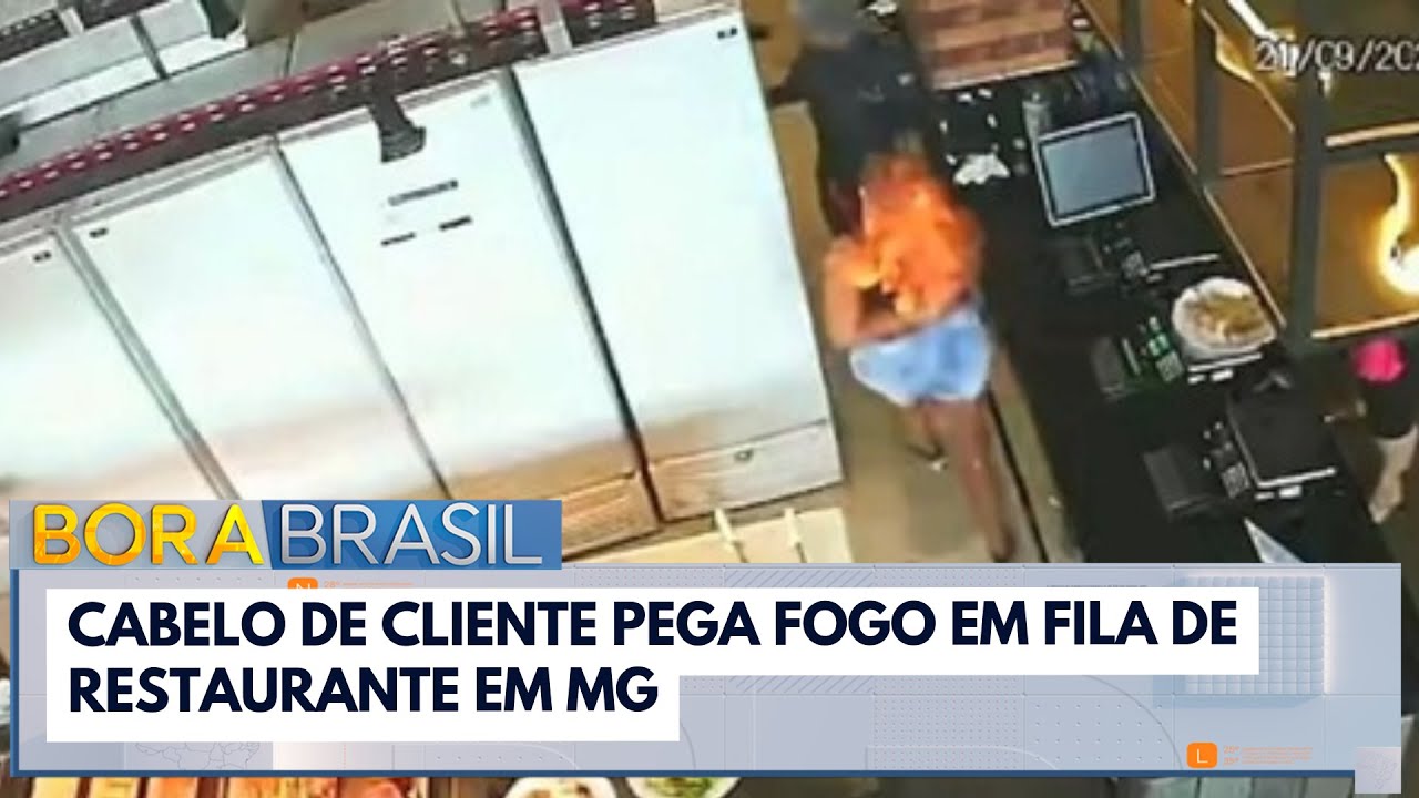 Cabelo de cliente pega fogo em fila de restaurante em MG