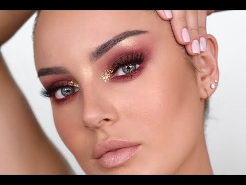 Wearable Editorial Makeup! Burgundy Eyes & Gold Flakes