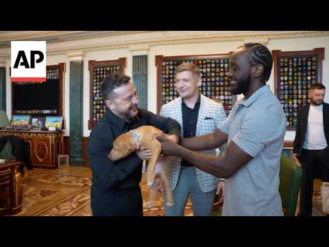 Former US professional boxer Terence Crawford gifts Zelenskyy a pit bull puppy