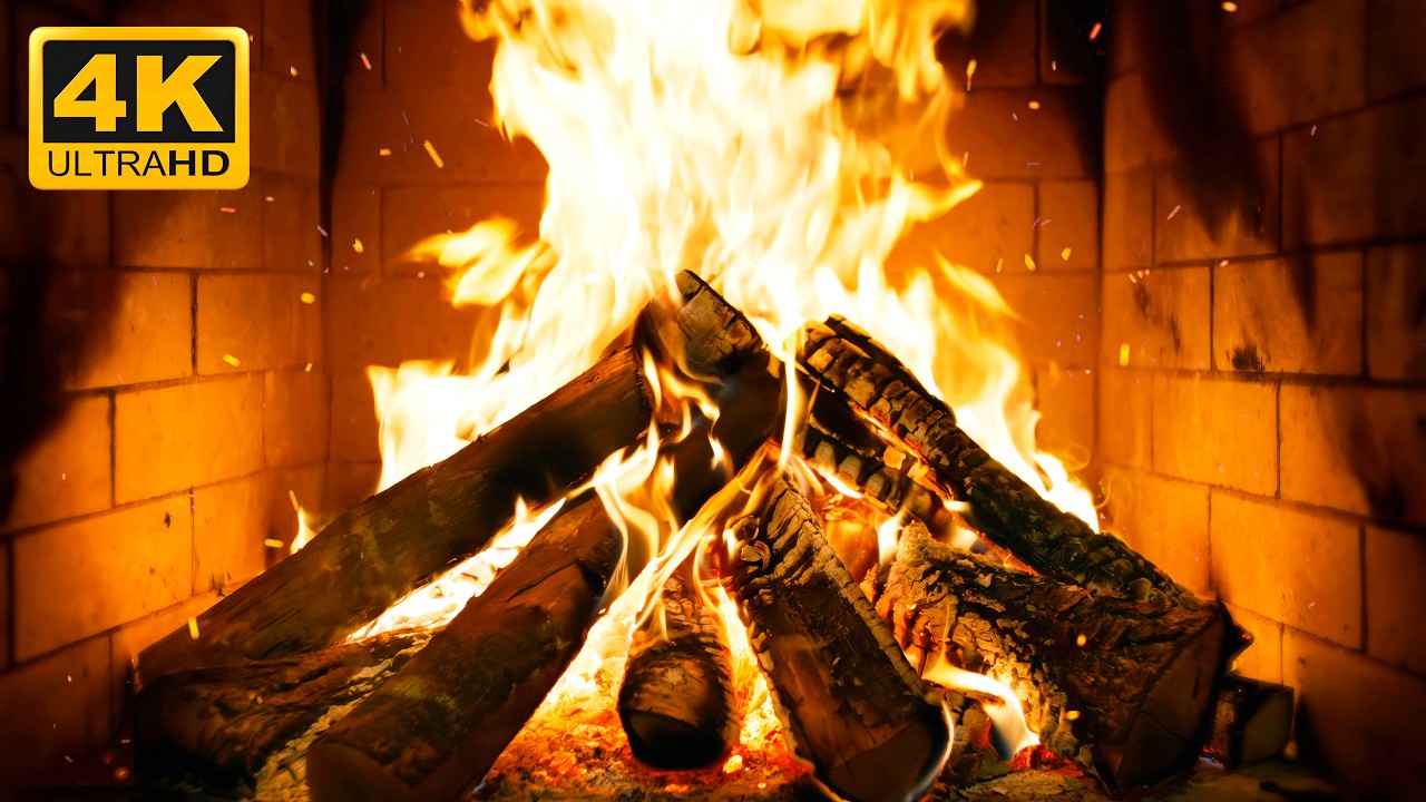 🔥 Warm Crackling Fireplace (12 Hours) for Night Work with Real Wood Fire and Authentic Crackles