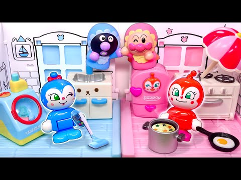 【コキンママのお仕事は大変！】ドキンちゃんママがアンパンマンのガチャガチャ家電で家事に挑戦！朝ごはん作りに洗濯にお料理にお掃除
