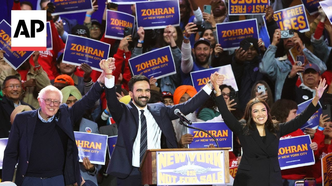 Zohran Mamdani rallies with Bernie Sanders and AOC in New York