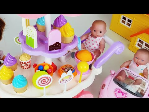 Baby doll food cart car and play doh cooking Shop toys surprise eggs play - 토이몽