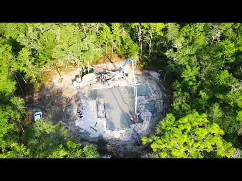 concrete pump truck pouring a foundation (drone footage) construction vehicles for kids