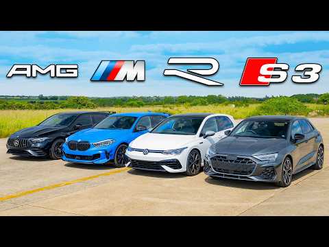 신형 아우디 S3 vs BMW M135i vs AMG A35 vs 폭스바겐 골프 R - 드래그 레이스!