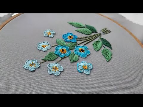 Hand Embroidery blue Forget-me-not flowers Very easy stitches top embroidery
