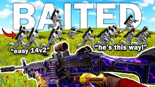 YouTube thumbnail for Ser Winter's video titled 'I Baited TWO ZERGS TO RAID ME in Rust (2v14)'