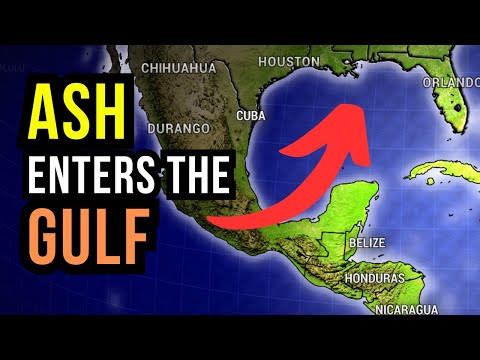 Ash moving over the Gulf of Mexico...