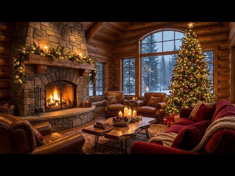 Warm Fireplace Ambience | Cozy Winter Cabin & Relaxing Piano Christmas Music for Sleep