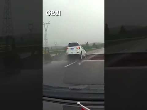 Dramatic dashcam footage shows the moment a car drives off a collapsed bridge #dashcam #worldnews