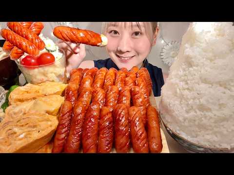ASMR Ketchup Sausages Mentaiko Cheese Omelette【Mukbang/ Eating Sounds】【English subtitles】