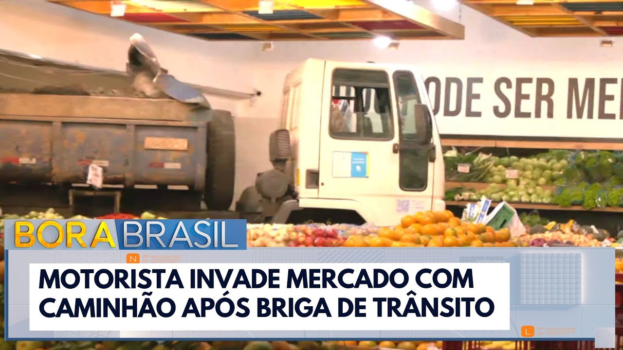 Motorista invade mercado com caminhão após briga de trânsito