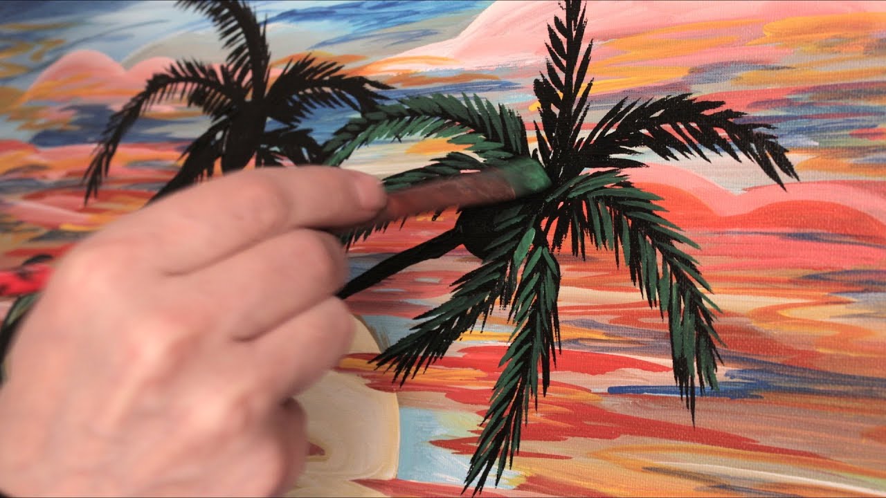 HOW TO PAINT PALM TREES Sunset Acrylic Painting Time Lapse SPEED ART