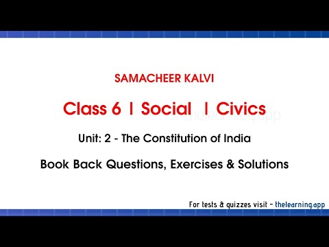 The Constitution of India Exercises | Unit 2  | Class 6 | Civics | Social | Samacheer Kalvi