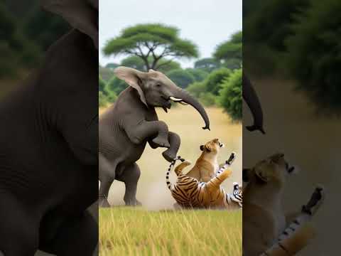 Lion is under Elephant leg #shortsfeed #shortvideo #shorts #wildlife