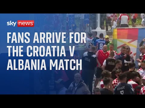 Fans arrive for Euro 2024 Croatia v Albania match outside Hamburg stadium