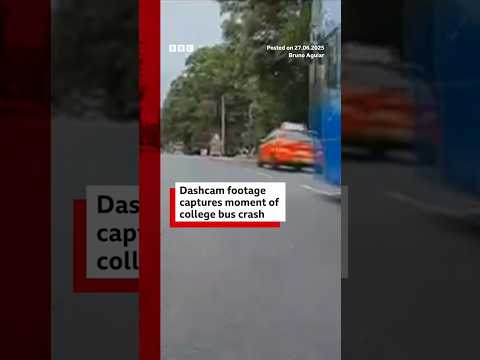 Dashcam footage captures moment bus carrying college students crashed in UK. #BBCNews