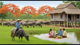 Peaceful Buffalo Grazing in the Countryside | Relaxing Nature Sounds & Rural Life