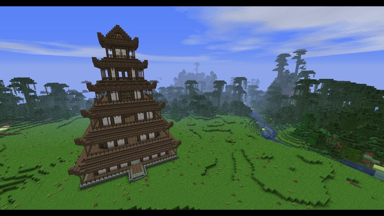 Minecraft - Japanese Pagoda tutorial - Part 2 - YouTube