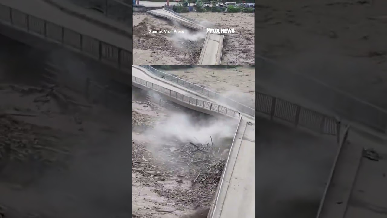 SEE IT: Bridge swept away as raging waters surge through Nepal #shorts