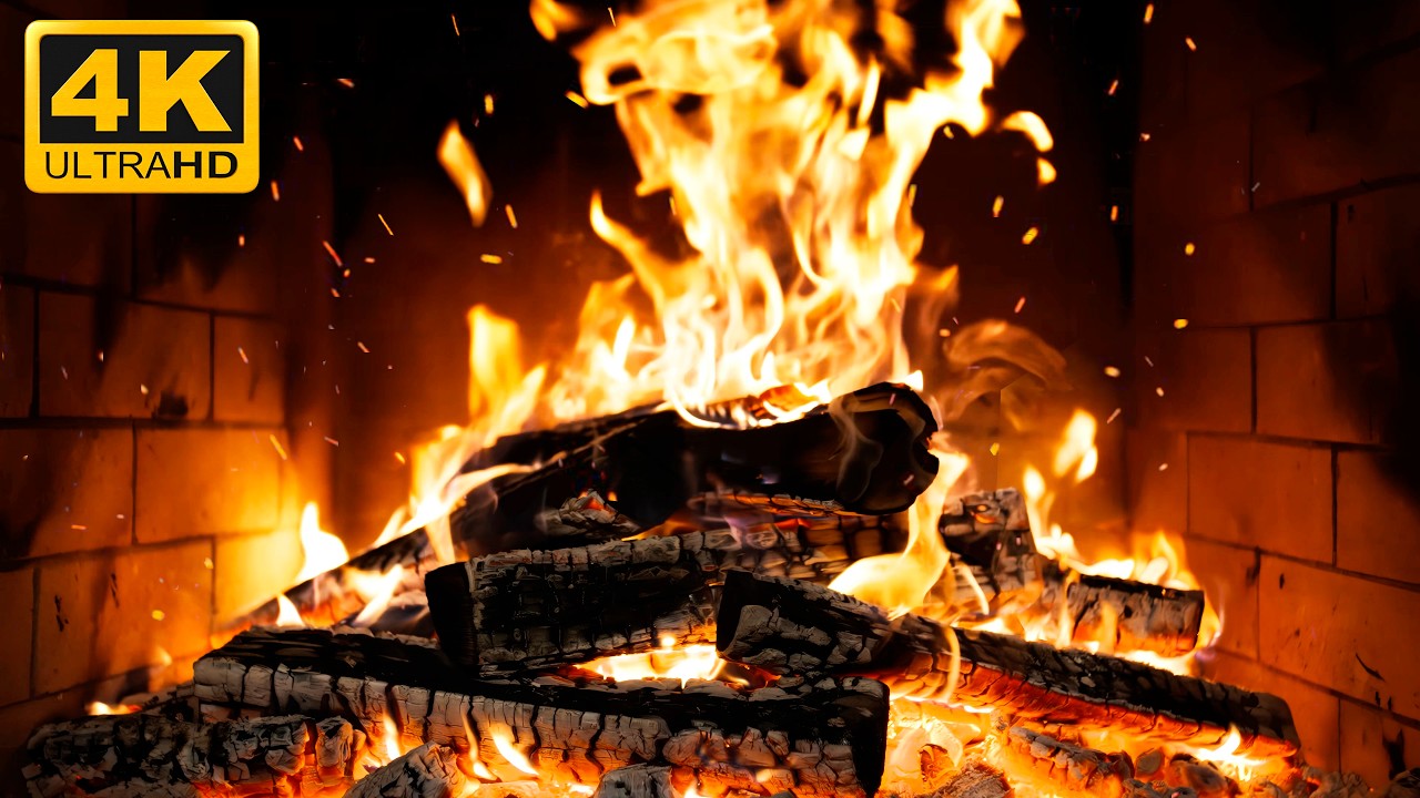 🔥 COZY Cabin FIREPLACE (No Music) with REAL Wood FIRE with Authentic CRACKLES for Calm BACKGROUND