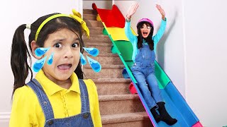 Ellie and Charlotte Stair Slide Adventure Safety and Sharing