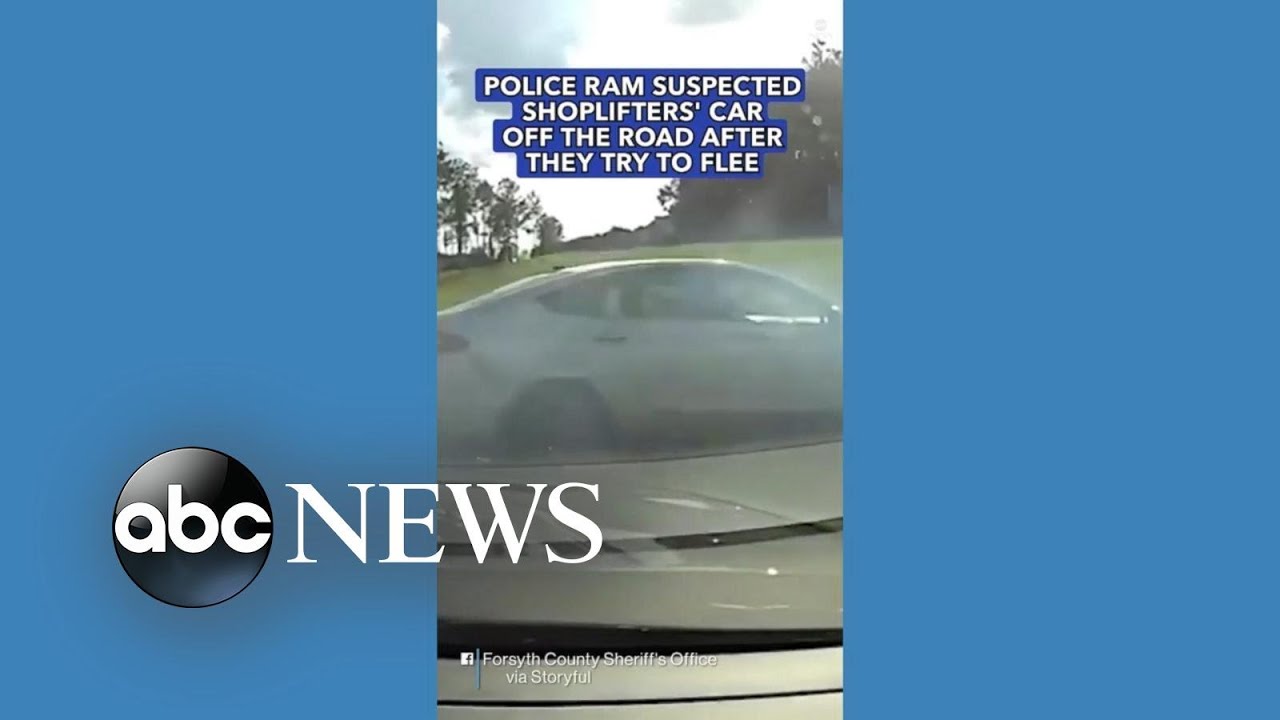 Police ram suspected shoplifters' car off the road after they try to flee