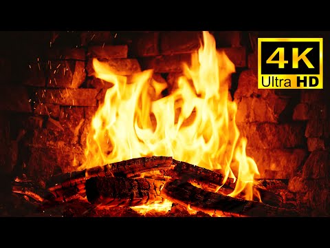 🔥 4k FIREPLACE (3 HOURS). The fireplace crackles with red-gold flames and the sound of burning wood