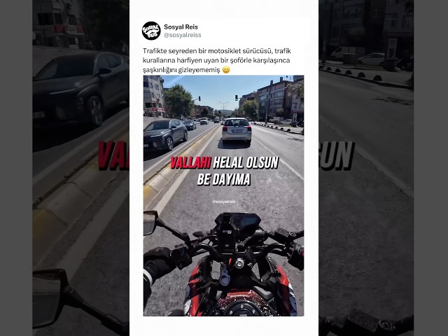 Trafikte seyreden bir motosiklet sürücüsü, trafik kurallarına harfiyen uyan şoförle karşılaşmış 😄